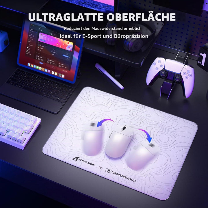 ATTACK SHARK CM05SE Verzerrtes Glas-Mauspad, 9H Härte Kratzfest, Nano-Ätzte Ultraglatte Oberfläche,