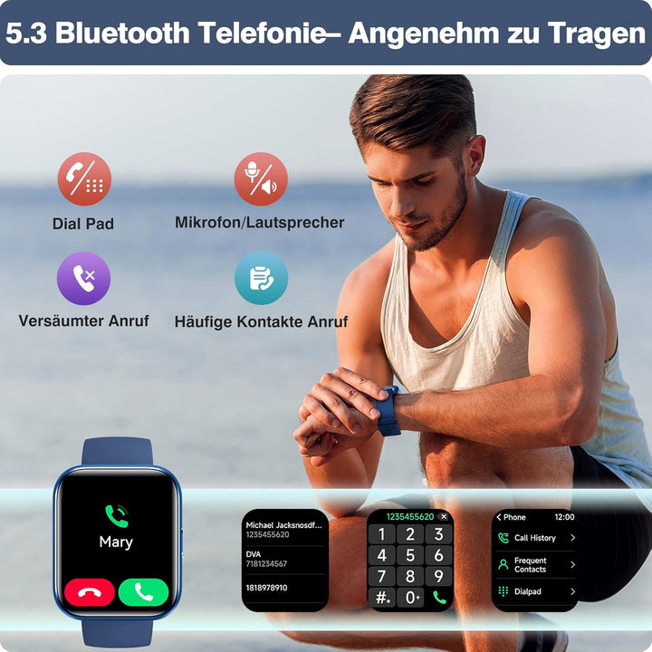 Smartwatch Herren Damen, 1,85" HD Smartwatch Damen mit Telefonfunktion, Smart Watch Fitnessuhr 120+