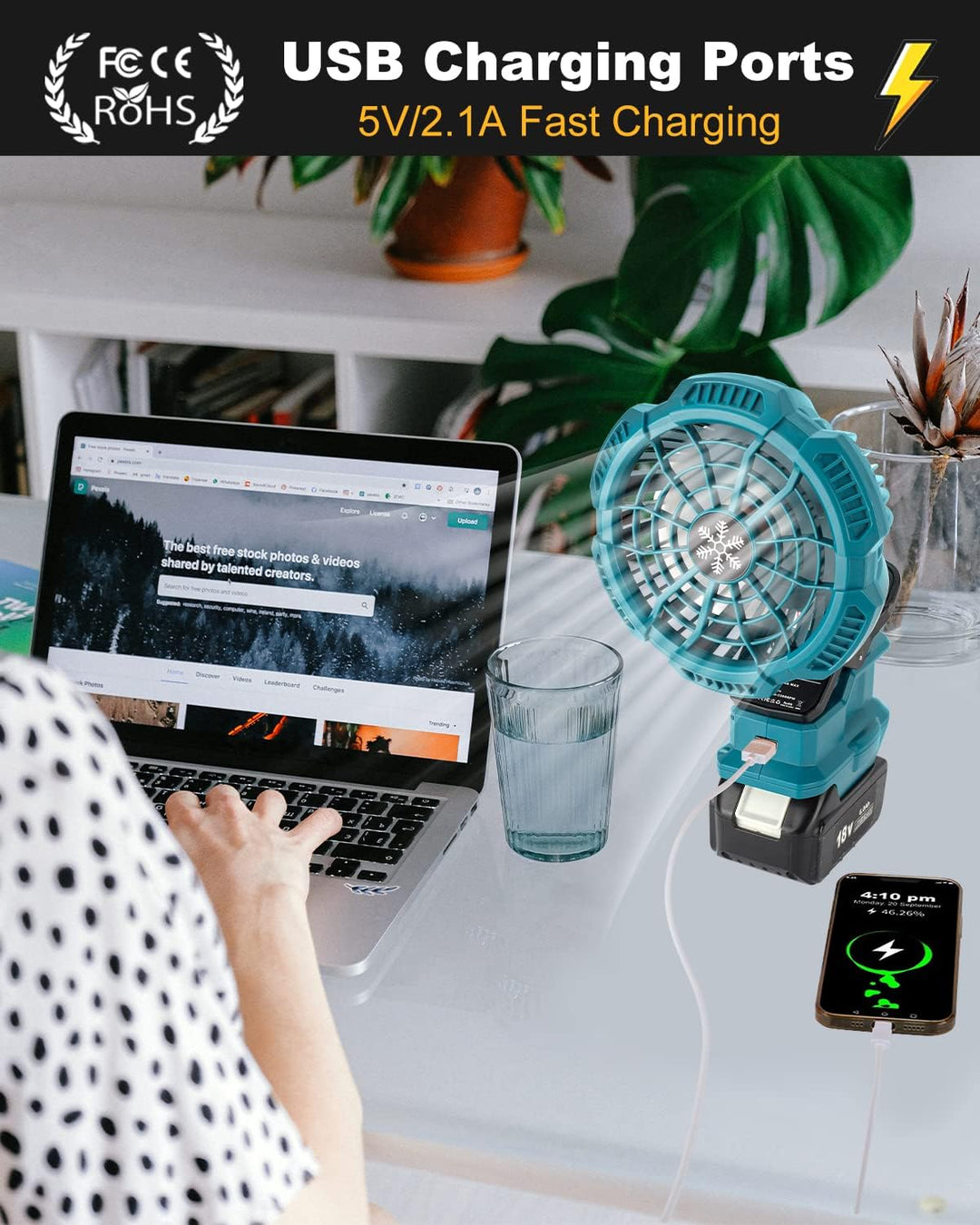 Taingwei Tragbarer Clip-on-Ventilator für Makita 18v Akku, Leise akku ventilator mit 3 energieeffizi