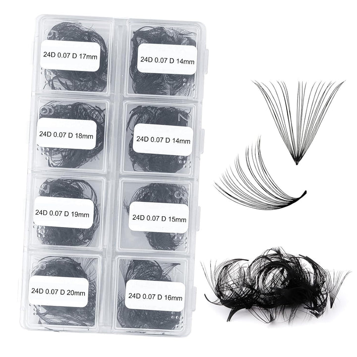 FADLASH 2024 Version Professionell Mixed 600pcs Lash Fächer 24D 14-20mm 0,07mm D Curl Fertig Volumen