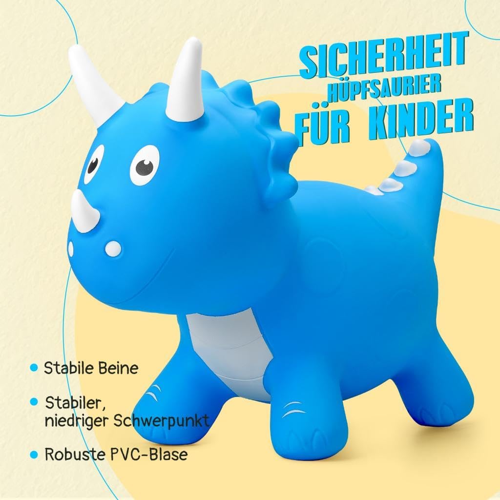 U&C Planet Hüpftier für Kinder, Dinosaurier Hüpfer mit Pumpe, aufblasbares Hüpfspielzeug, Dino Sprun