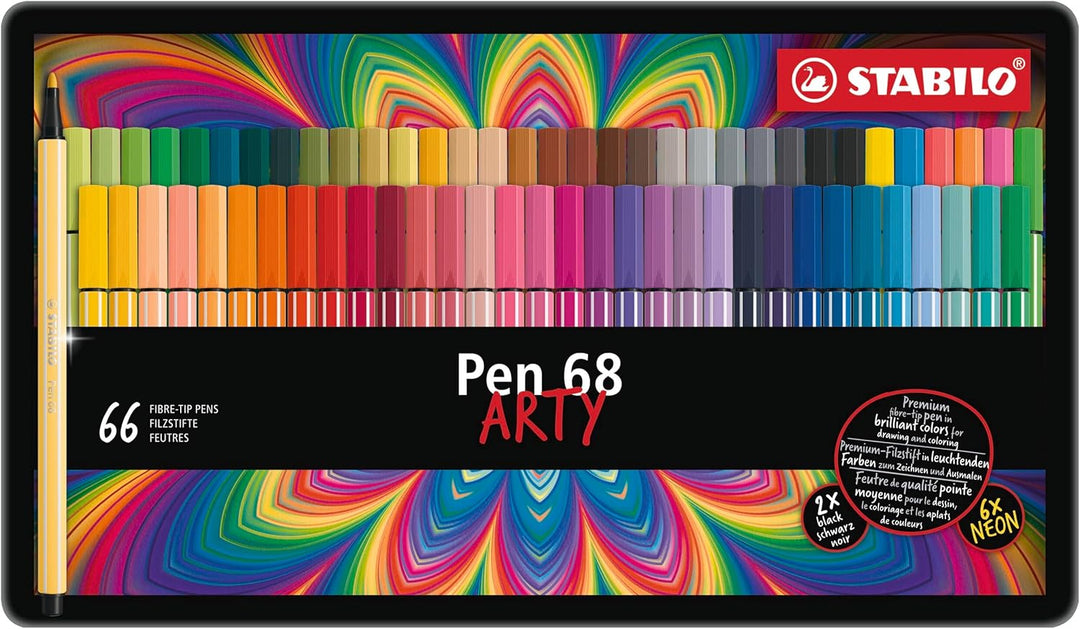 Premium-Filzstift - STABILO Pen 68 - ARTY - 66er Metalletui - mit 65 verschiedenen Farben 66er Pack,