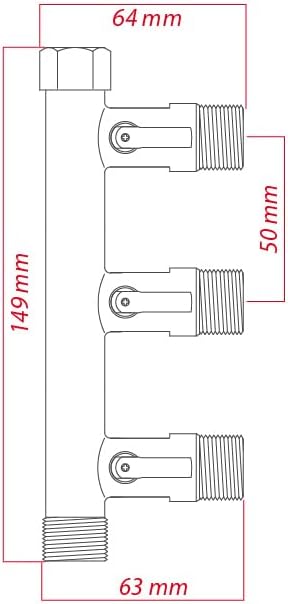 Krümmer männlich – weiblich 20 x 27 – 3 Abgänge mit Ventilen 15 x 21, Kern & Thiebault 3 départs, 3