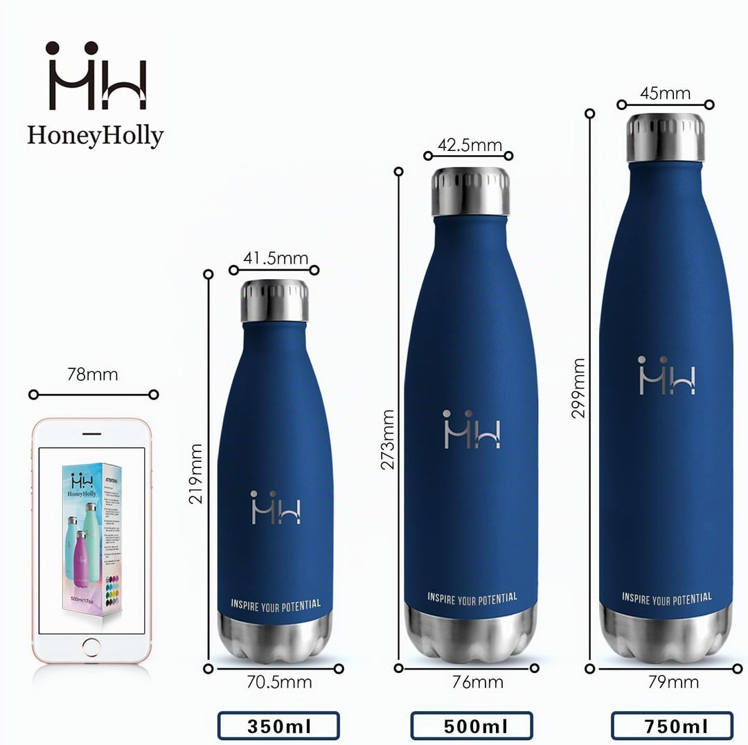 HoneyHolly Trinkflasche Edelstahl, Trinkflaschen Kinder, 500ML BPA-frei, Thermosflasche, Wasserflasc