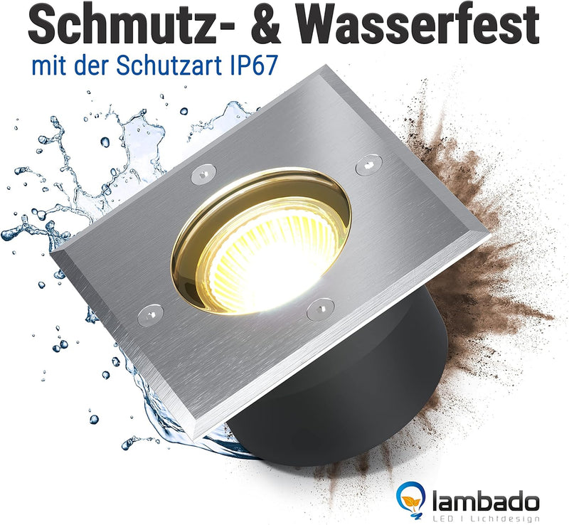 lambado® LED Bodenstrahler flach für Aussen IP67 - Wasserdicht & Befahrbar inkl. 5W Strahler dimmbar