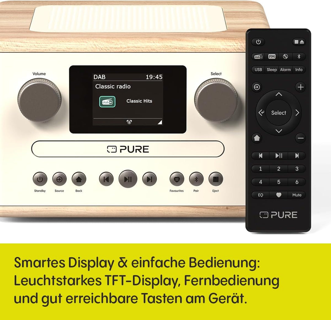 Pure Classic C-D4 – DAB+ & UKW Radio mit CD-Player, Netzbetrieb, Bluetooth 5.3, USB & AUX, Farbdispl