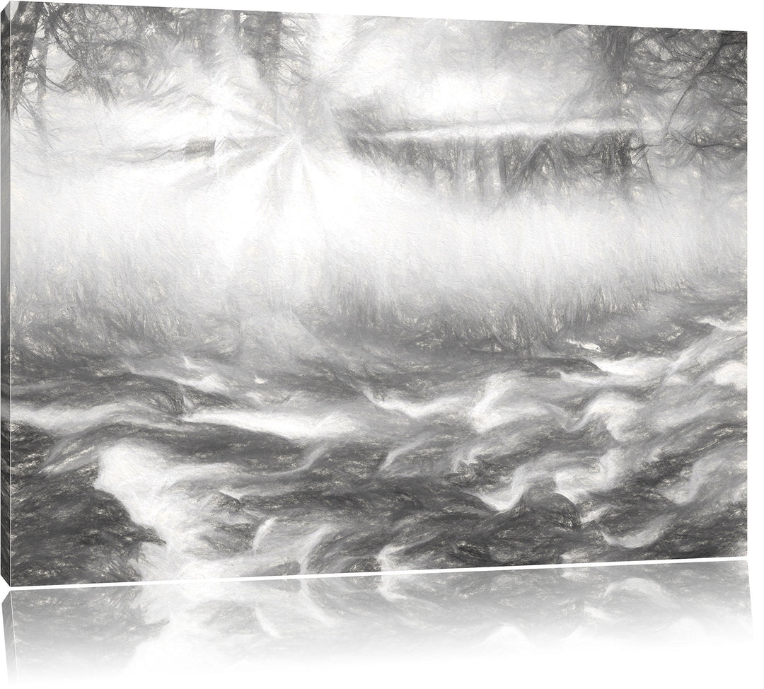 Pixxprint Nebeldickicht im Wald als Leinwandbild/Grösse: 100x70 / Wandbild/Kunstdruck/fertig bespann