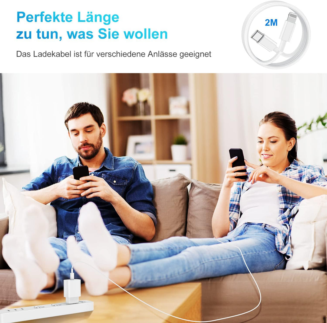 2 Pack iPhone Schnellladegerät,Apple Netzteil Ladegerät 20W mit USB C Light-ning Kabel 2M Original,