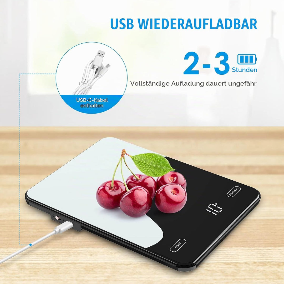 Brifit Digitale Küchenwaage 10kg/1g – Präzise Grammwaage mit LED-Display, Tara-Funktion, USB-C Aufla