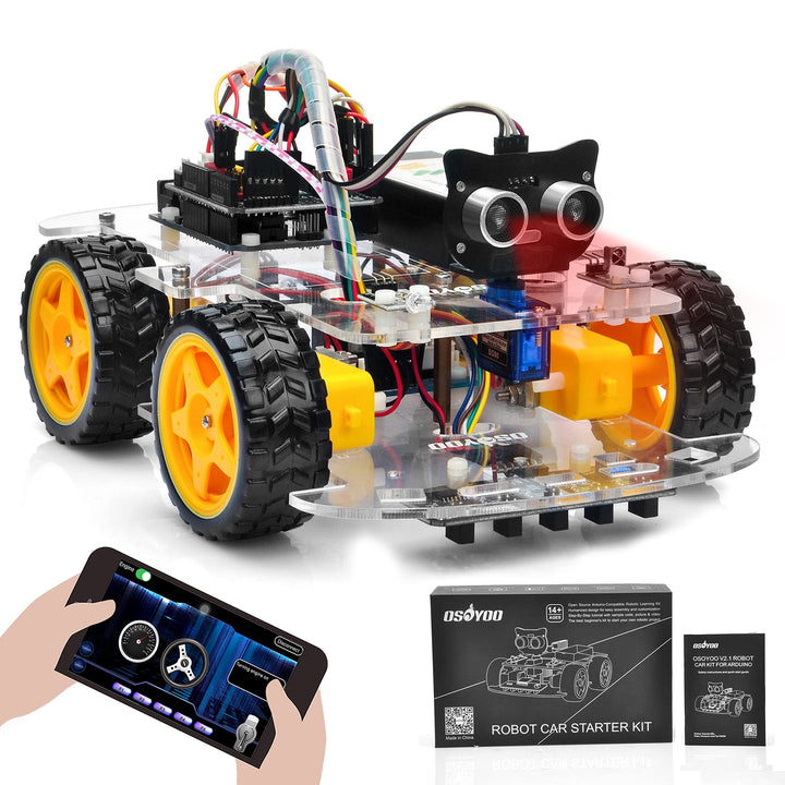 OSOYOO Starterkit Roboter Modellauto Bausatz für Arduino,STEM Fernbedienung über App für pädagogisch