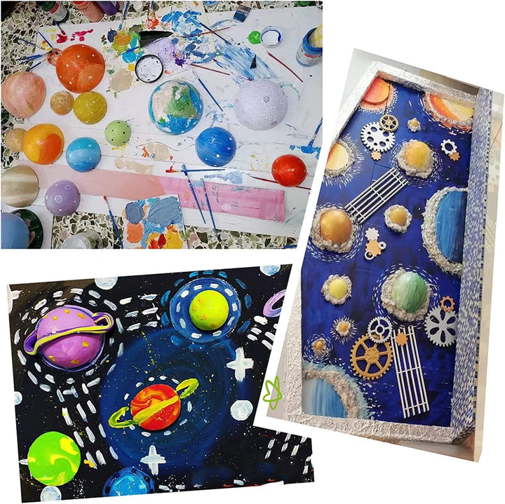 Solar System Modell Kit für Kinder mit 14 Schaumkugel, 12 Bambusstäbe, 12 Farbpigmente, 2 Malpinsel