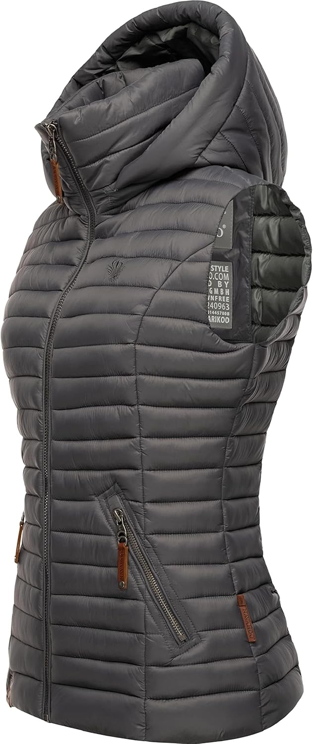 Navahoo Damen Übergangsjacke leichte Steppweste mit Abnehmbarer Kapuze Shadaa XS-3XL XS Anthracite,