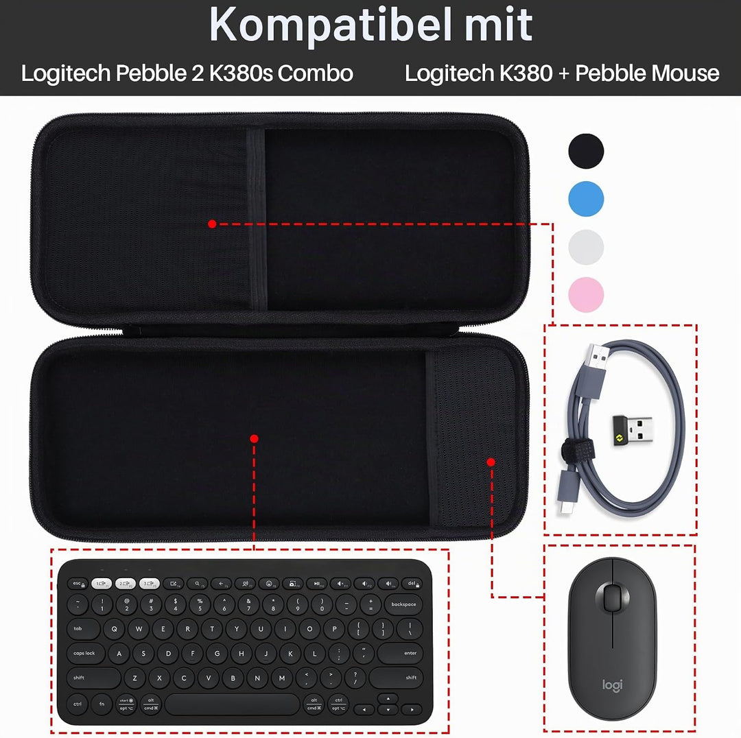 Hart Reise Schutz Hülle Etui Tasche für Logitech Pebble 2 Combo K380s K380 Tastatur und M350 Pebble