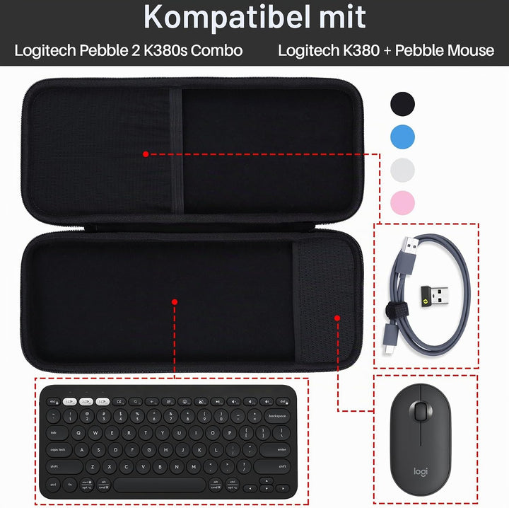 Hart Reise Schutz Hülle Etui Tasche für Logitech Pebble 2 Combo K380s K380 Tastatur und M350 Pebble