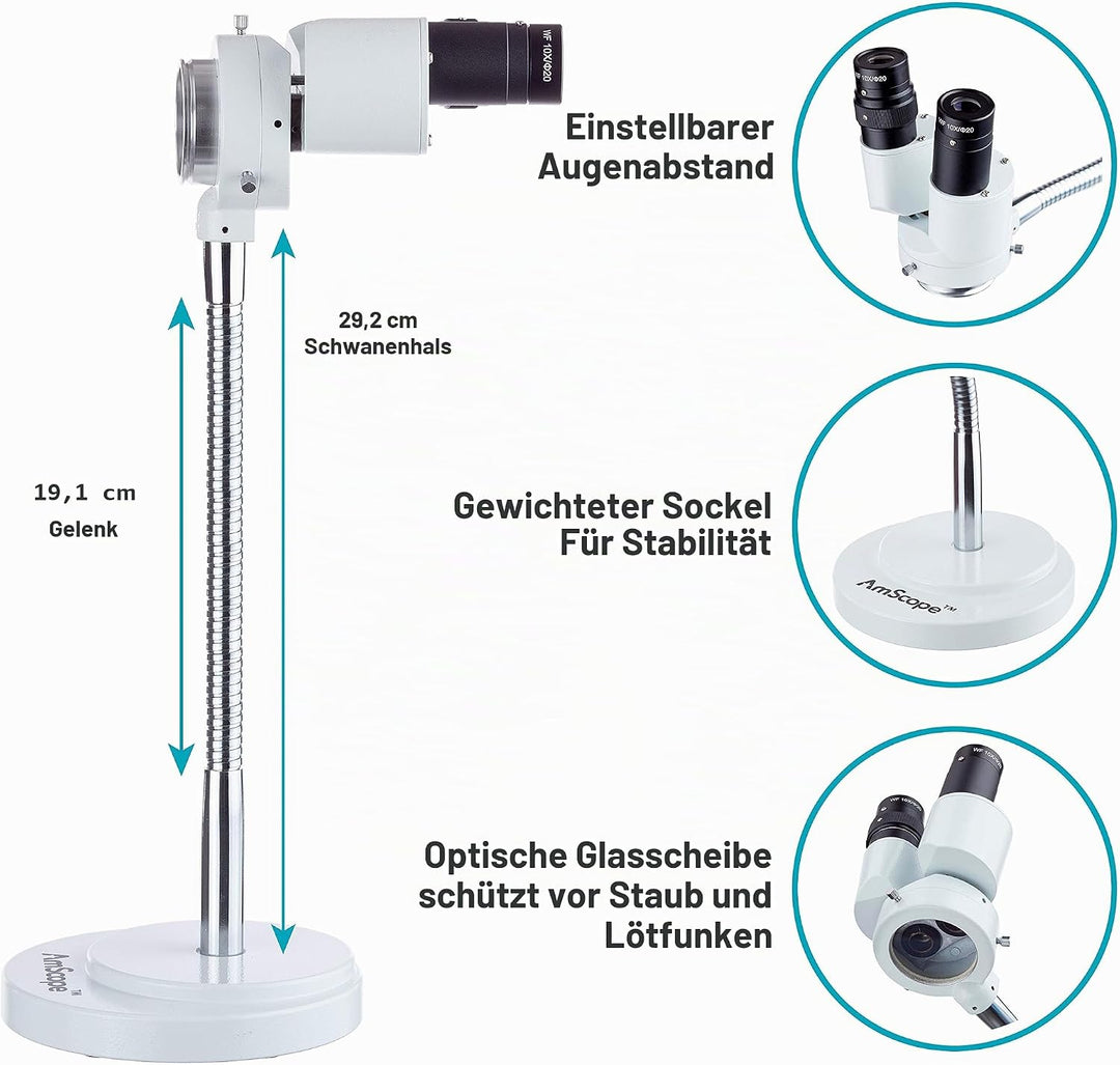 AmScope - Fernglas-Stereo-Mikroskop mit 8-facher Vergrösserung mit 360-Grad-Drehung - Zahnarzt, Labo