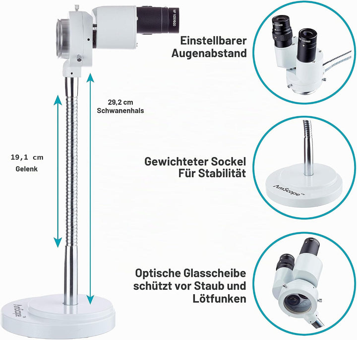 AmScope - Fernglas-Stereo-Mikroskop mit 8-facher Vergrösserung mit 360-Grad-Drehung - Zahnarzt, Labo