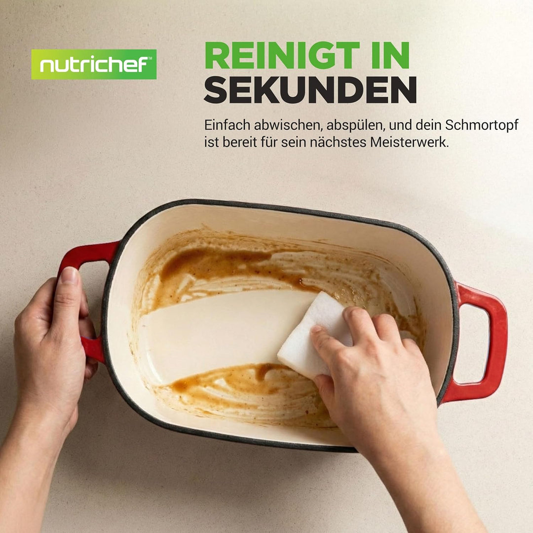 NutriChef Gusseisen Topf - Brotbacktopf - mit Deckel - 25,4 cm ovaler Brottopf mit Silikonhandschuhe
