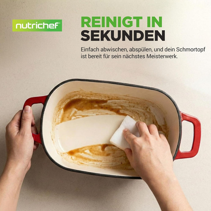 NutriChef Gusseisen Topf - Brotbacktopf - mit Deckel - 25,4 cm ovaler Brottopf mit Silikonhandschuhe