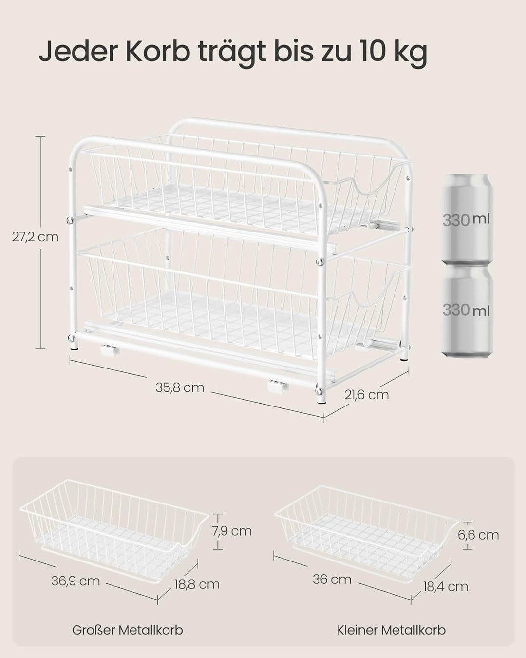 SONGMICS Küchen-Organizer, Küchenregal, Ordnungssystem, 2 Ebenen, stapelbar, erweiterbar, mit Metall