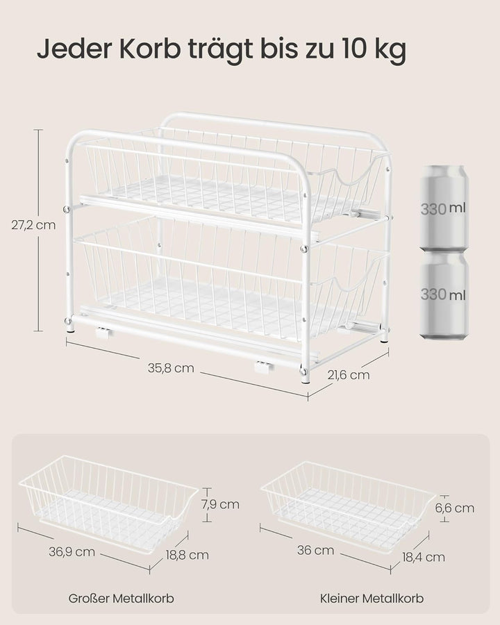 SONGMICS Küchen-Organizer, Küchenregal, Ordnungssystem, 2 Ebenen, stapelbar, erweiterbar, mit Metall