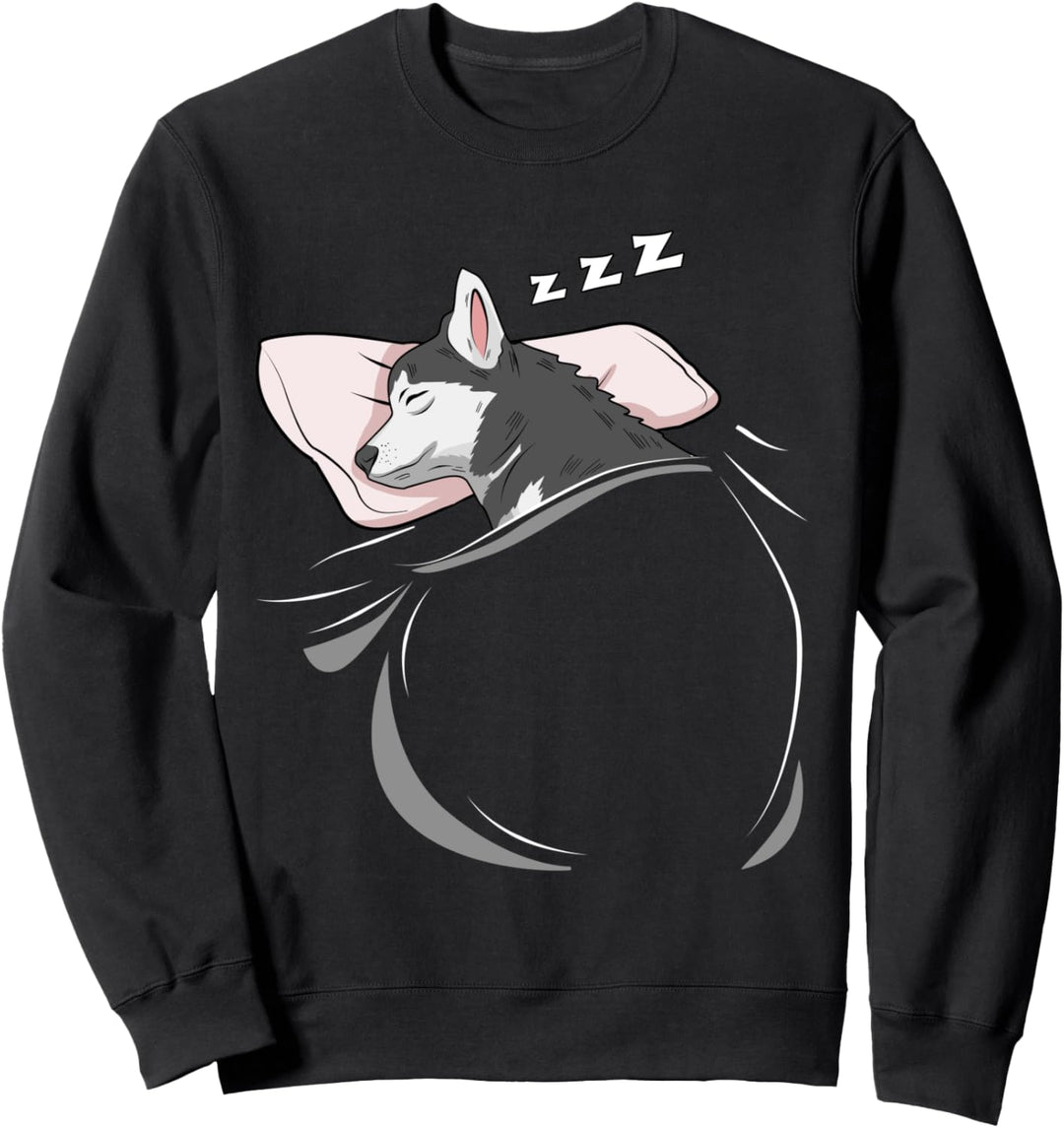 Husky schläft Schlummer Schlafanzug Oberteil Geschenk Husky Sweatshirt