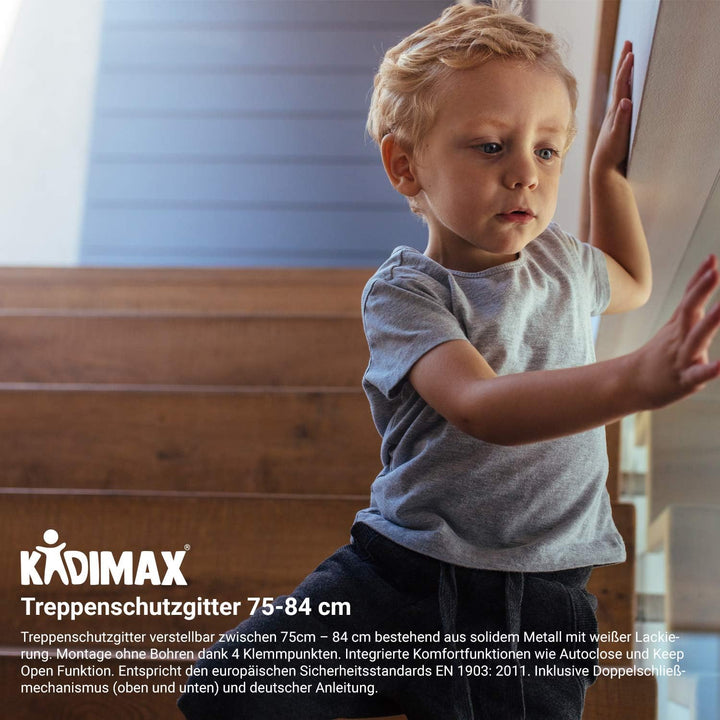 KIDIMAX Treppenschutzgitter 75-104 cm, ohne Bohren, Türschutzgitter für Kinder, Hunde und Katzen, mi