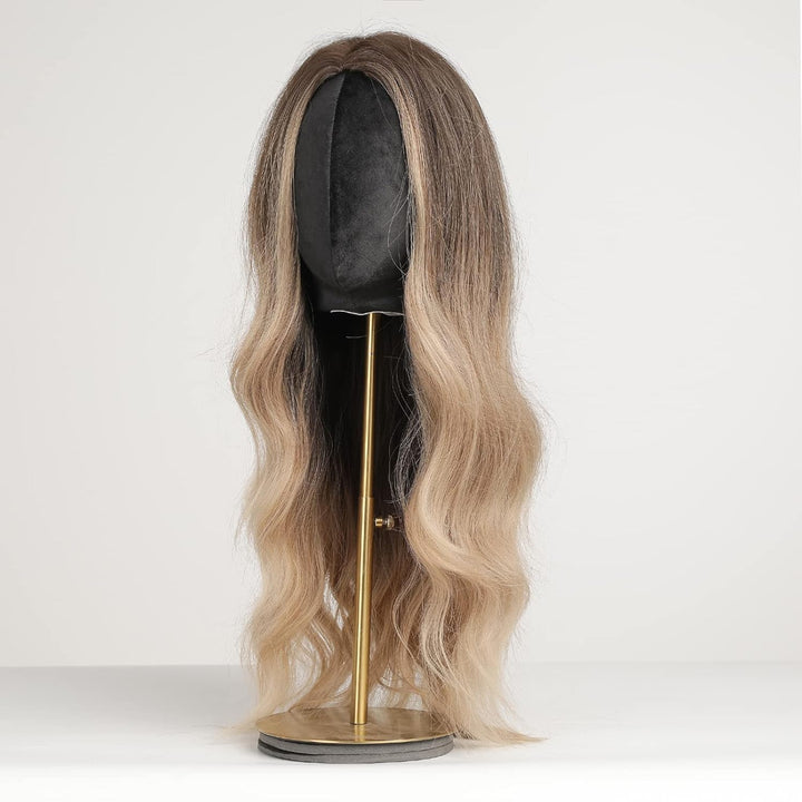 HAIRCUBE Lange Haar Perücken für Frauen Ombre Farbe Braun bis Blond Synthetische Lockige , Mittelsch