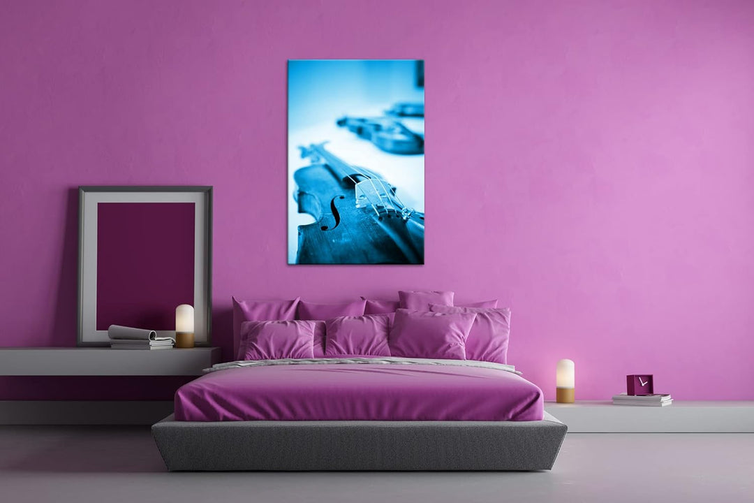deyoli klassische Geigen und Violinen Format 80x60 Effekt: Monocrome Blau als Leinwandbild, Motiv fe