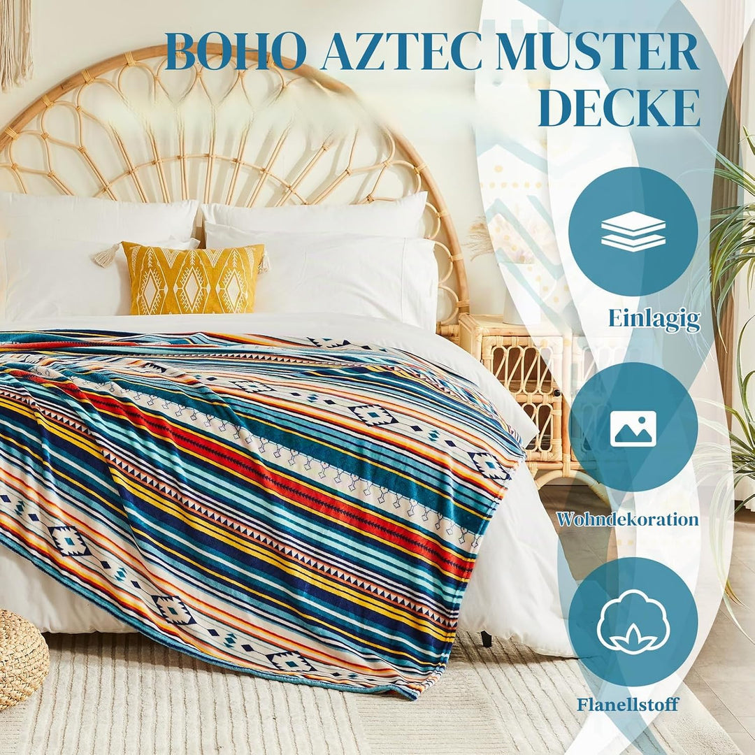 Qucover Kuscheldecke Wohndecke 130x150cm,Zweiseitige Bunte Decke Boho,Flauschig&amp;Weich Sofadecke Couc