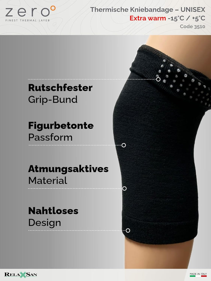 Relaxsan Zero 3510 - Unisex Knieschützer aus Merinowolle und Thermowolle S Schwarz, S Schwarz