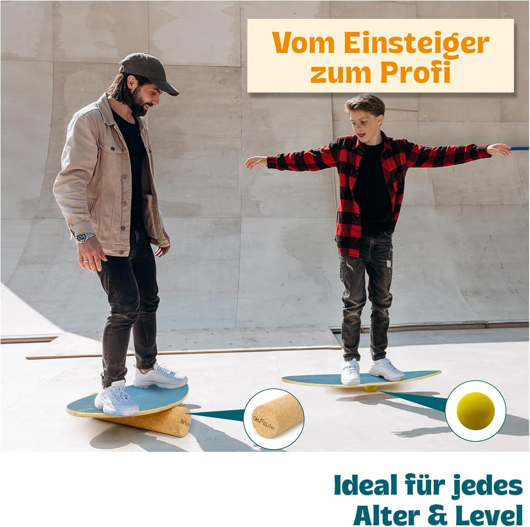 DH FitLife Surfin Balance Board aus Echtholz | Indoor Surfboard mit Rocker Shape | Wackelbrett für K
