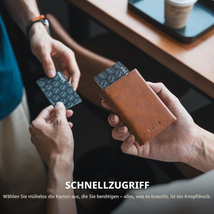 VULKIT Kreditkartenetui RFID-blockierende Pop-Up-Kartentasche aus Echtem Leder mit Geldscheinfach, A