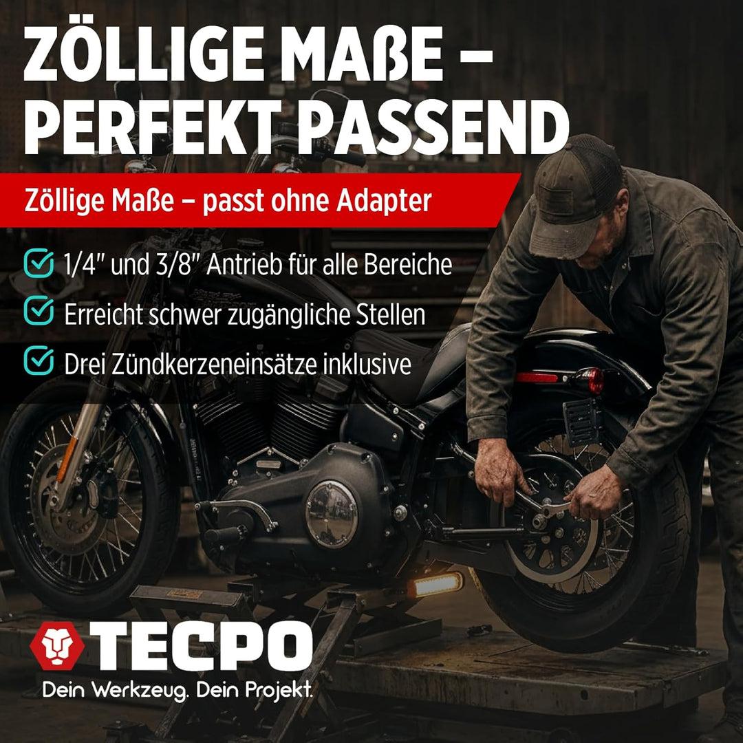 TECPO 300383 Zoll Werkzeug Satz Harley Steckschlüssel Nüsse Grössen Nuss Set Ratschenkasten