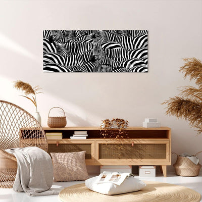 Panorama Bilder auf Leinwand 100x40cm Leinwandbild Tiere Zebra Streifen Gross Wanddeko Bild Schlafzi