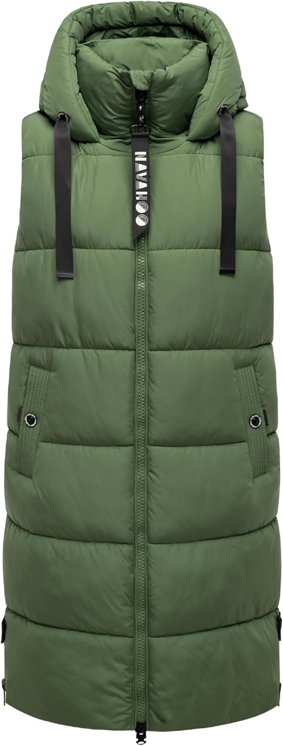 Navahoo Damen ärmellose Lange Outdoorweste warme Winterjacke Schnuffelchen XS-3XL XS Pine Olive, XS