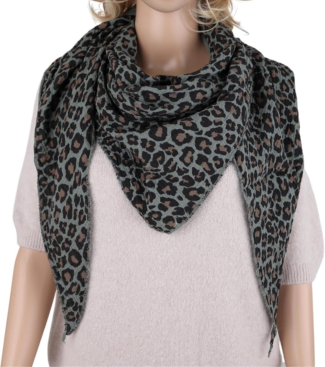 Damen Musselin Halstuch Made in Italy mit Leoprint oder Unifarben – Leichtes Dreieckstuch für Frühli