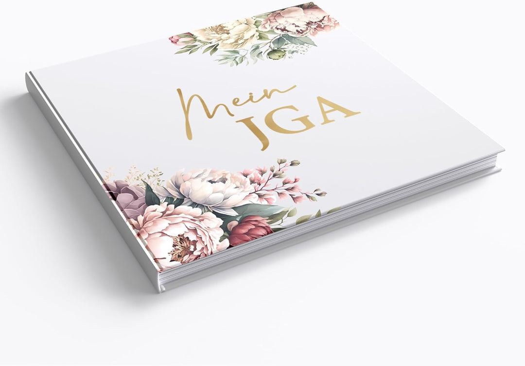 Mein JGA Erinnerungsbuch - Gästebuch für Glückwünsche und Fotos - Hardcover mit Pfingstrosen-Design