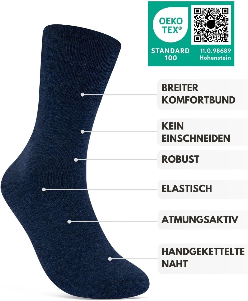 Diabetikersocken ohne Gummi &amp; ohne Naht 97% Baumwolle (6 Paar) Diabetiker Socken mit Komfortbund für