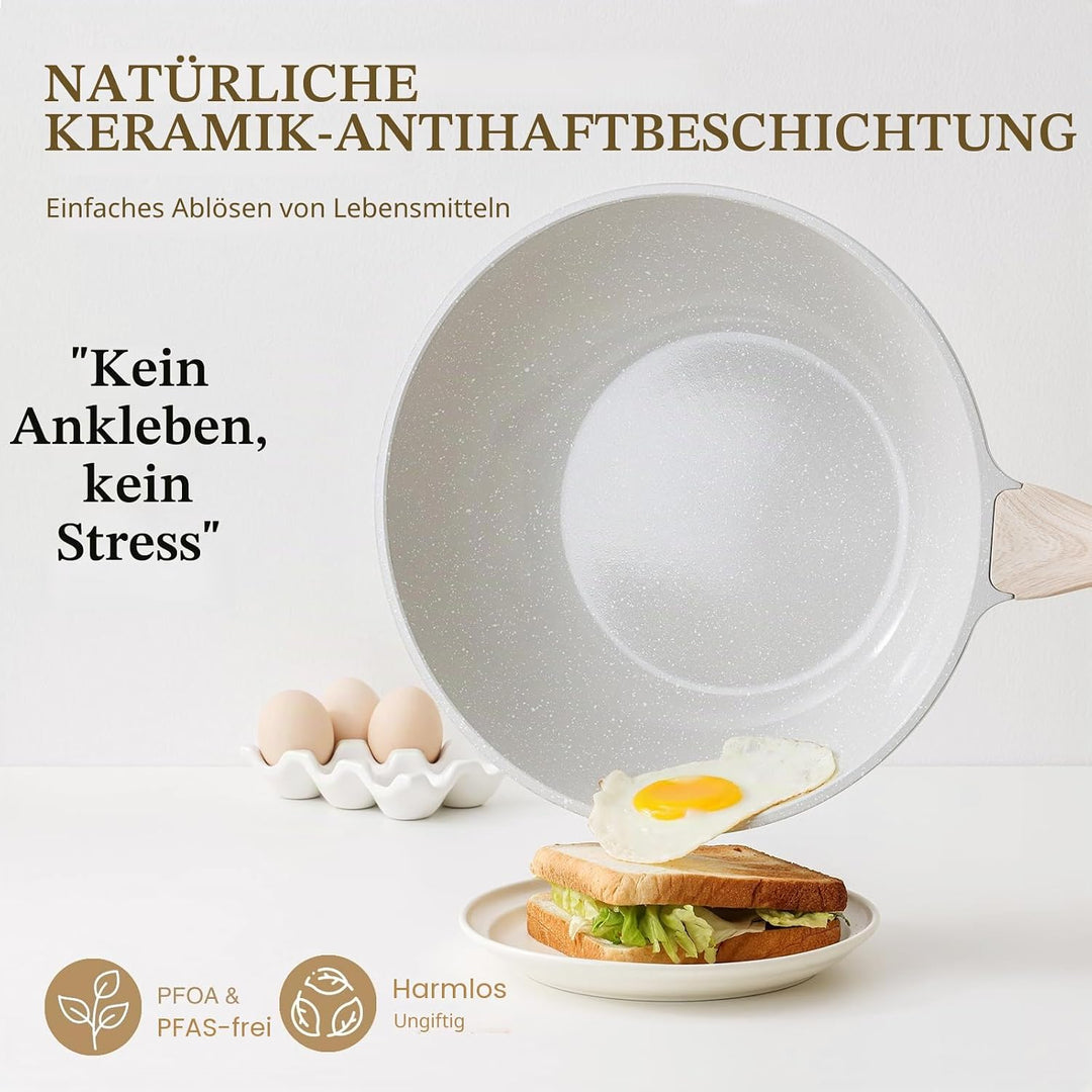 Kordisen Keramik-Wok 30 cm, Induktions-Wok mit Deckel, Antihaftbeschichtung, geeignet für alle Kochf