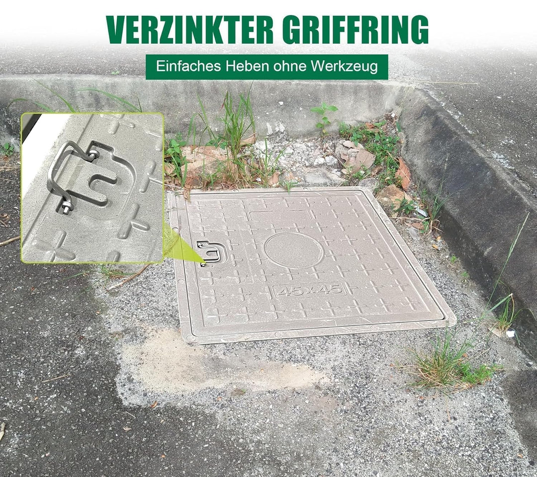 GFK-Schachtabdeckung mit Rahmen Griff 450 x 450 mm EN124 A15 Schachtdeckel Kanaldeckel Revisionsscha