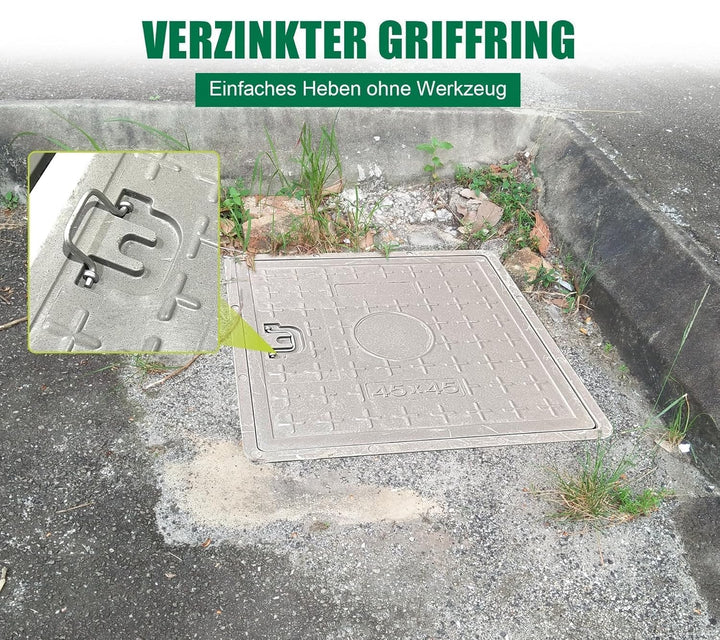 GFK-Schachtabdeckung mit Rahmen Griff 450 x 450 mm EN124 A15 Schachtdeckel Kanaldeckel Revisionsscha