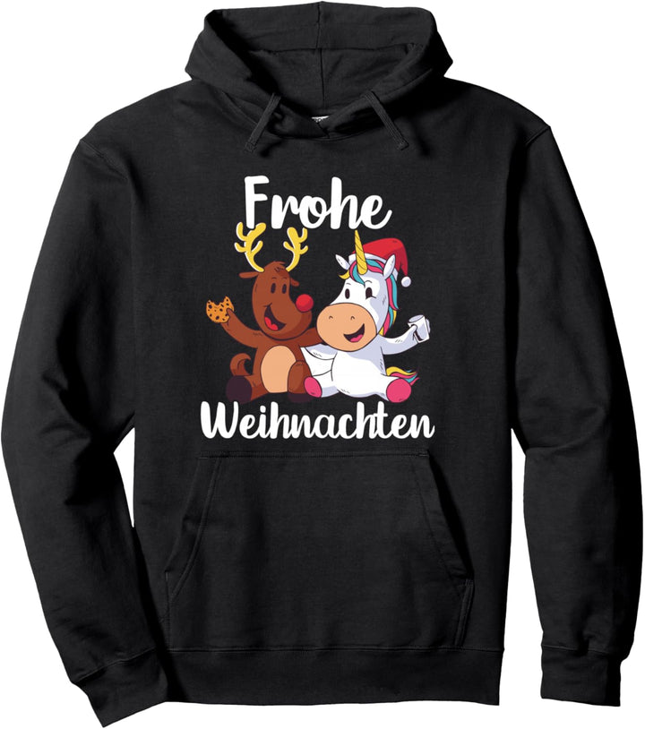 Frohe Weihnachten Einhorn Rentier Heilig Abend Bescherung Pullover Hoodie