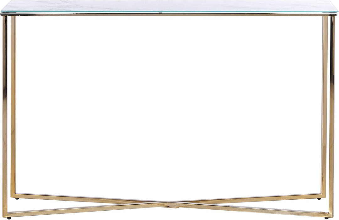 Schmaler Konsolentisch mit Marmor Optik weiss Metallgestell gold Glamour Royse