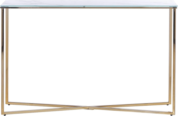 Schmaler Konsolentisch mit Marmor Optik weiss Metallgestell gold Glamour Royse