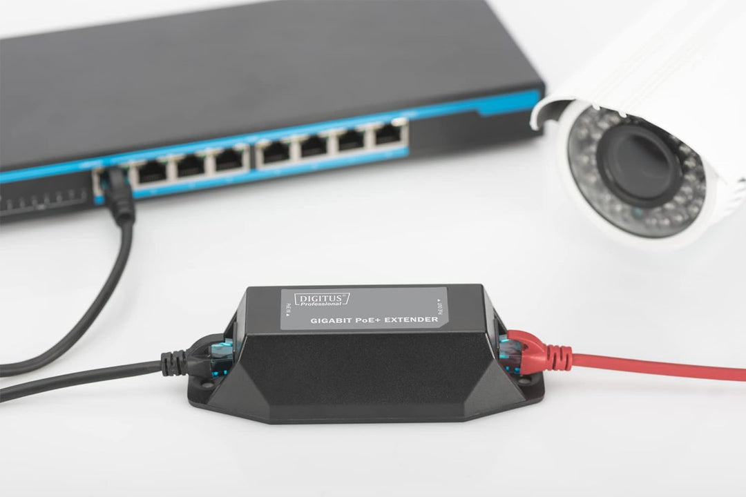 DIGITUS PoE+ Repeater - Reichweite +100 m - Kaskadierkar bis 500 m Gesamtreichweite (4 Geräte) - PoE