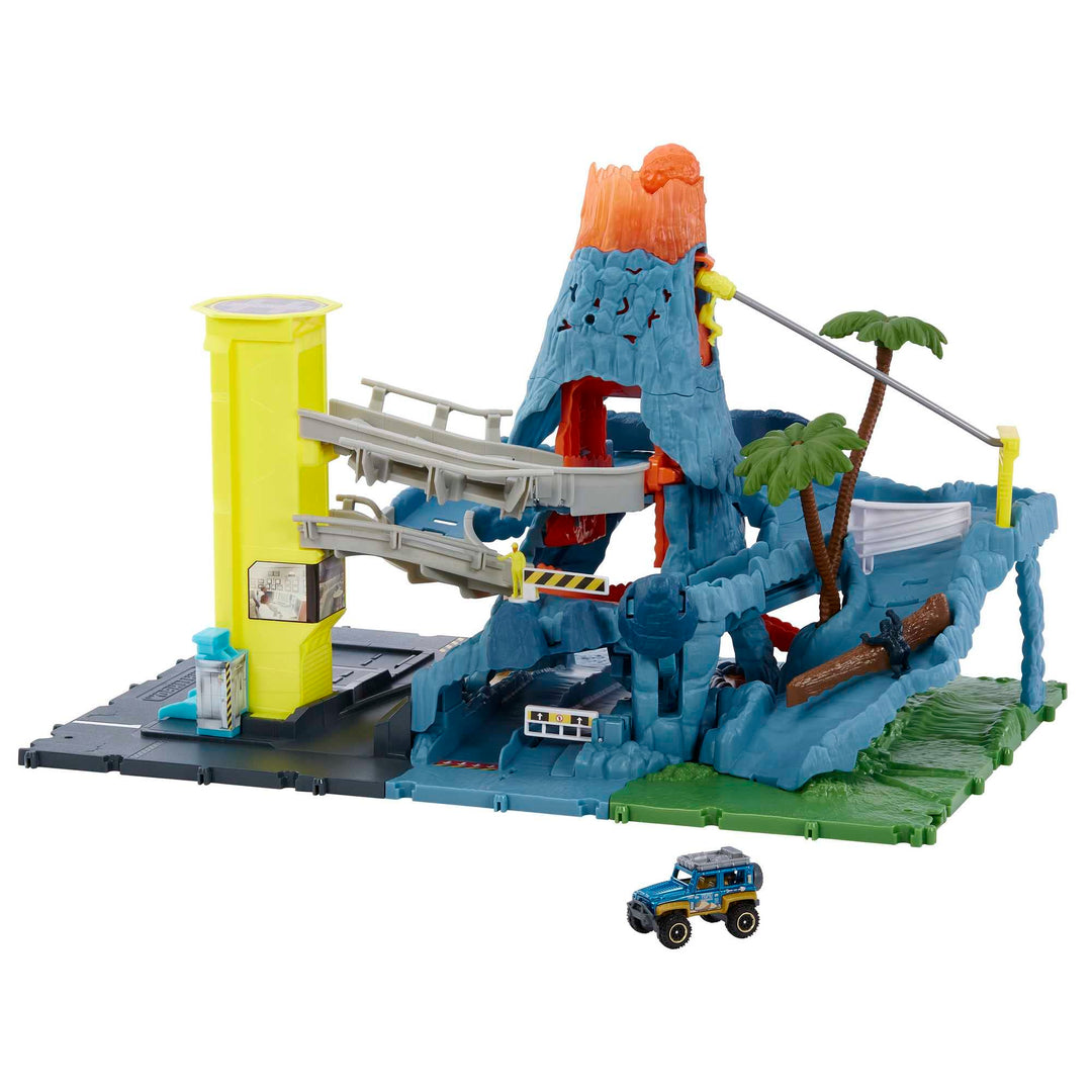 Matchbox HHW21 - Vulkan Spielset, enthält 1 Matchbox Fahrzeug, durch Fahrzeug aktivierte Funktionen,