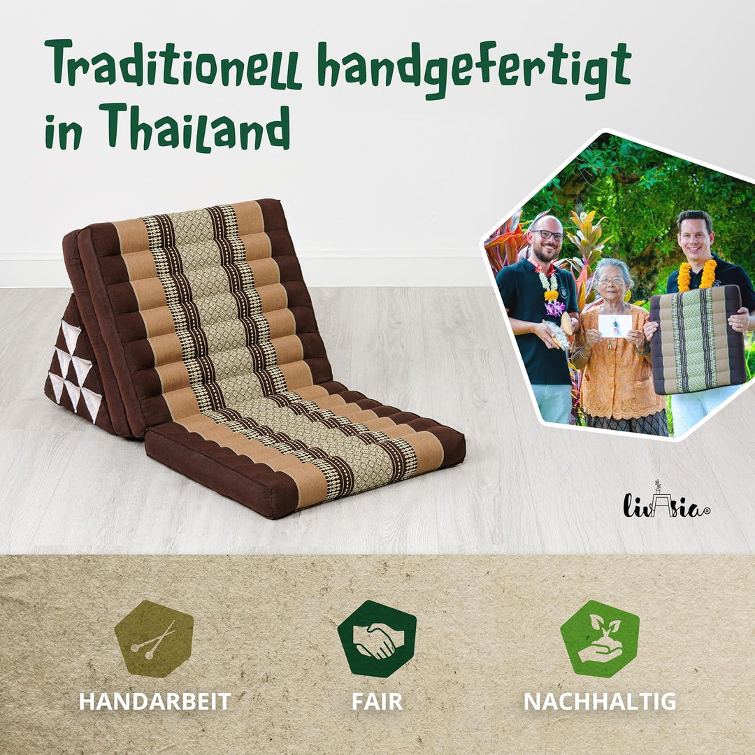 livasia Thaikissen mit 3 Auflagen, Dreieckskissen mit Klappmatratze, Keilkissen Kapok, Rückenkissen