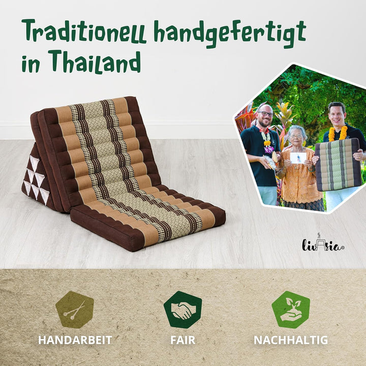 livasia Thaikissen mit 3 Auflagen, Dreieckskissen mit Klappmatratze, Keilkissen Kapok, Rückenkissen