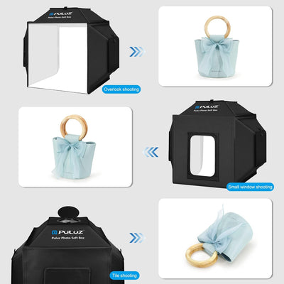 OBEST Tragbarer Fotostudio, 15,8"*15,8" Dimmbares Photobox Lichtzelt Kit, CRI≥95, mit 3-seitigen LED