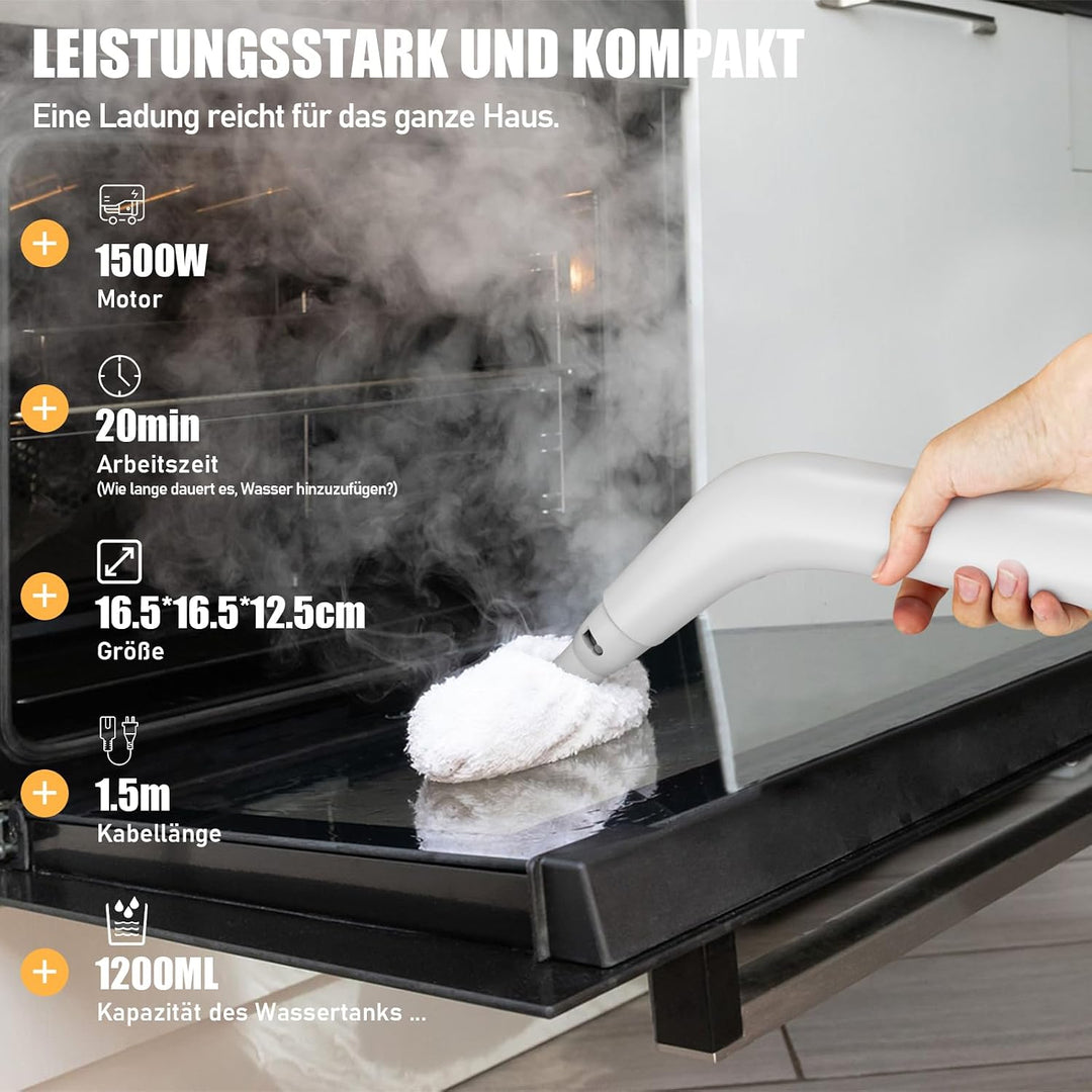 Dampfreiniger Handgerät, 1500W Leistungsstarker Steam Cleaner mit 6 Bürstenköpfen, 220V Mehrzweckdam
